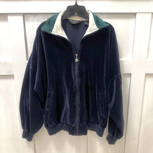 Vtg Christian Dior Monsieur Velour Track Jacket Size:L Navy Blue Logo Zip Retro